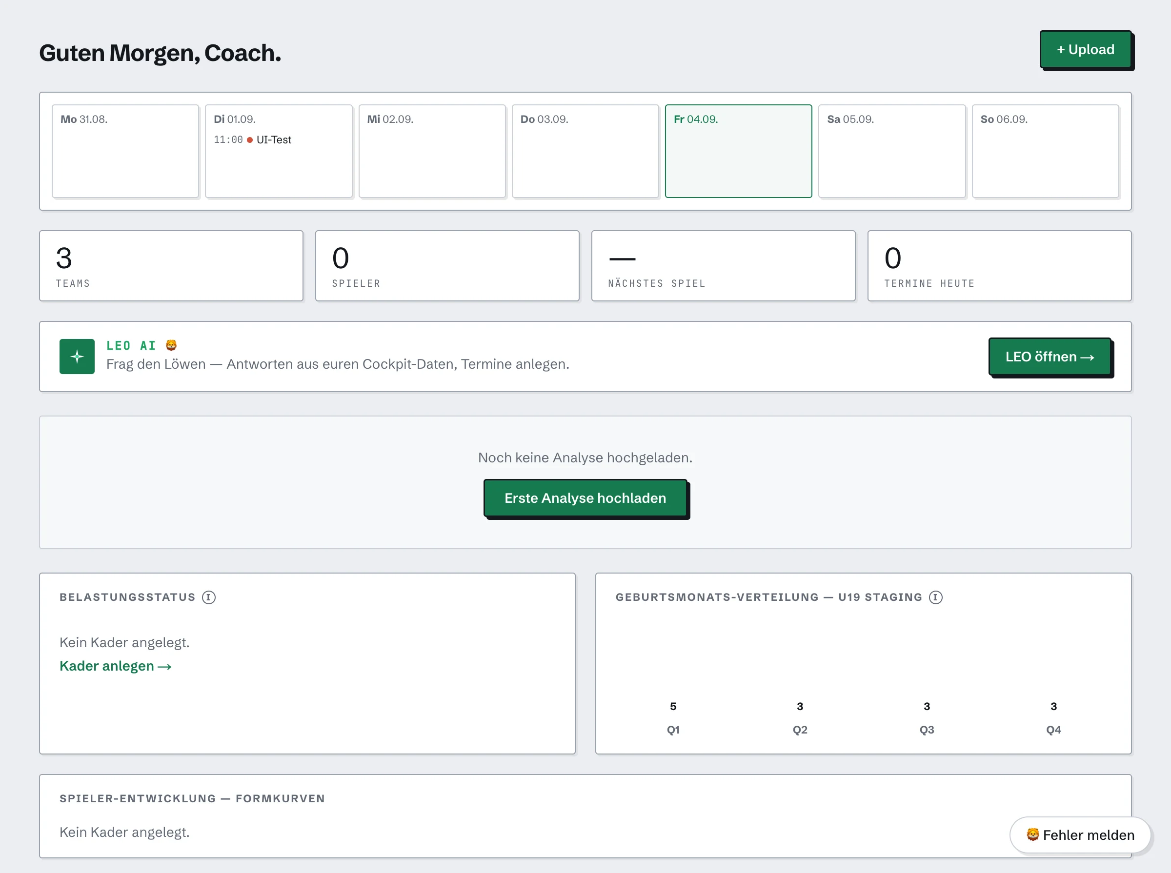 Dashboard: carico, appuntamenti e curve di forma a colpo d'occhio.